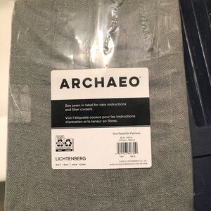 2- Lichtenburg Archeo Moss green drapery panels 50x63“ linen blend